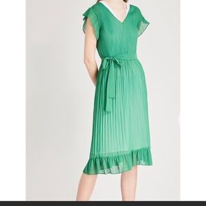 Sandro kelly green pleated midi dress